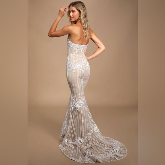 Lulus Ever Thine white lace Strapless Dress - Picture 2 of 14